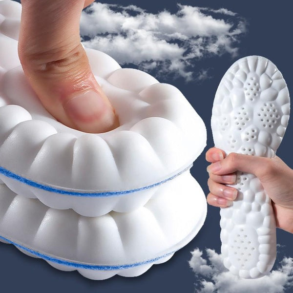 4D Latex Sport Shoe Insoles Super Soft High Elasticity Shoe Inserts Pads Foot Pain Relief Deodorant Cloud Massage Cushioning Shockproof Arch Support