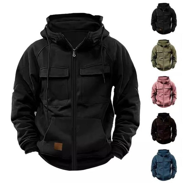 Spring and Autumn Men's Hoodie Multi Pocket Pullover Sports and Casual Fashion Outdoor Coat Plus Size