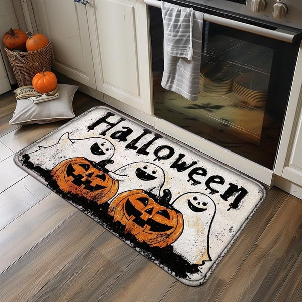 Halloween Kitchen Mat, Halloween Party Skeleton Pumpkin Decoration Mat Quick Dry Non-slip Floor Mat Bath Mat Resist Fatigue Washable Kitchen Mat For