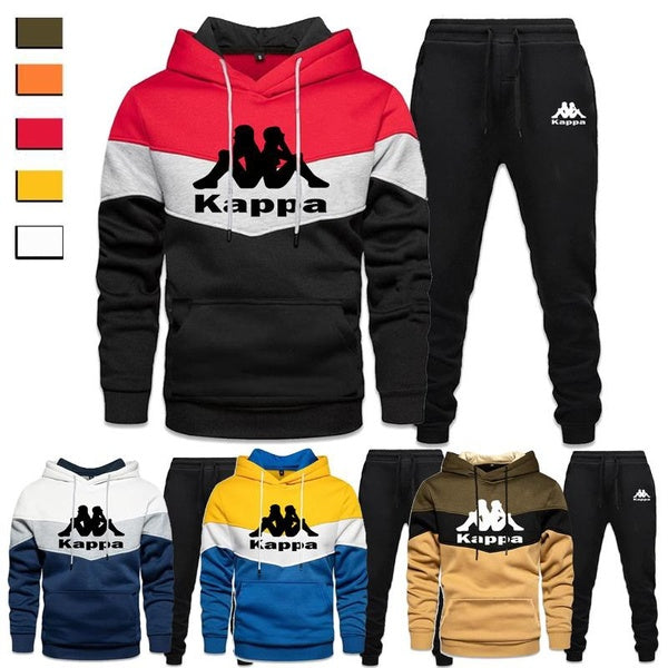 2022 Men Suits Fashion Color Stitching Hoodie + Pants 2-piece Suit Men Sports Tracksuit Cool Pullover Hoodie Sportwear Suit Autumn Winter Casual Men