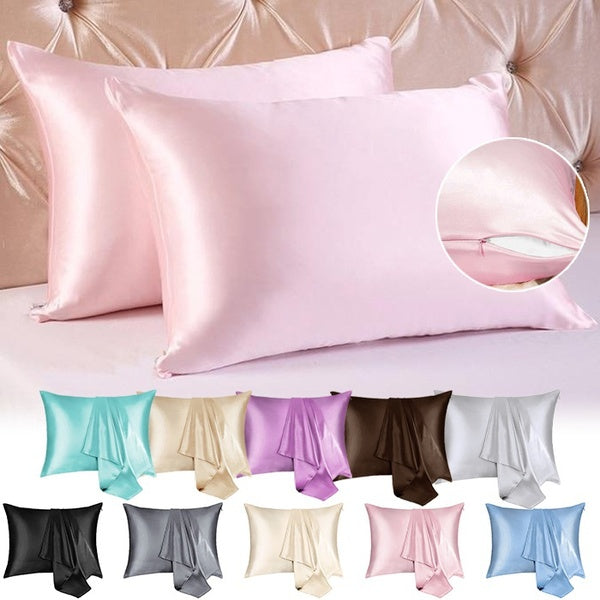 Zipper Satin Pillowcases Standard-Airy Pillow Cases for Hair and Skin 20×26-20x30 Inches Satin Pillow Covers with Zipper(1-2 pcs)