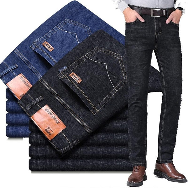 Men's Fashion Jeans Business Casual Straight Tube Loose Fitting Stretch Slim Trousers Denim Pants Male