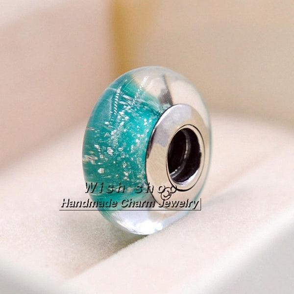 2pcs 925 sterling silver core Jasmine's Signature Fluorescence Murano Glass Charms beads