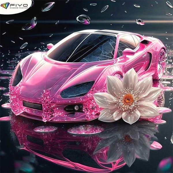 FIYO Cars and Flowers DIY 5D Diamond Painting Full Drill with Number Kits Home and Kitchen Fashion Mosaic Diamond Painting Canvas Wall Decoration Gif