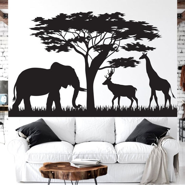 African Forest Animals Elephant, Giraffe, Deer Wall Sticker Vinyl Home Decor for Living Room Bedroom Decals Nusery Mural A9240