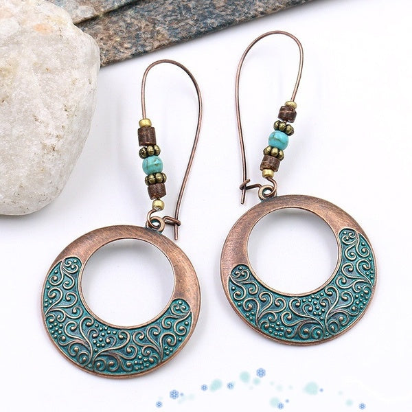 Personnalité Mode Bohème Boucles d'oreilles Vintage Dangle Boucles d'oreilles Bronze Boucles d'oreilles rondes Boucles d'oreilles pendantes exagérées