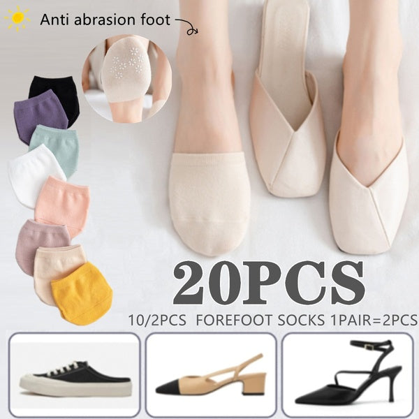 20-10-2pcs Women's Forefoot Socks Anti-wear Feet Sweat-absorbent and Non-slipinvisible Forefoot Cotton Socks Summer Thin Half-trailer Socks Women's H