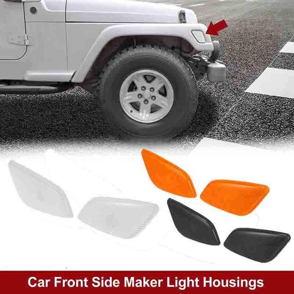 Pair Car Front Bumper Side Marker Light Housing Front Bumper Side Marker Lights Cover Accessories Fit for Jeep Wrangler White-Orange-Black