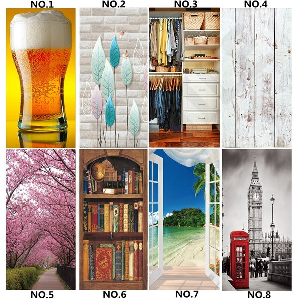 3D Photo Self-adhesive Door Sticker Wooden Waterproof Wallpaper Mural Beach Book London Beer For Living Room Bedroom Door Decoration Stickers Poster