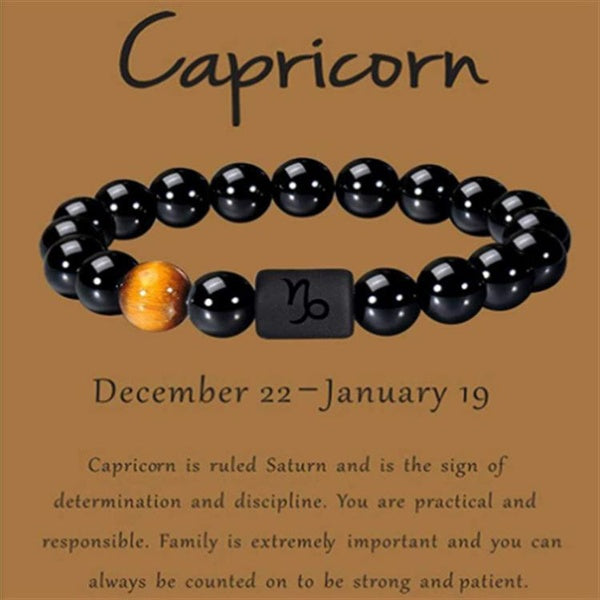 12 Constellation Signes Du Zodiaque Perles Couples Bracelet Naturel Noir Onyx Pierre Élastique Charme Bracelet pour Femmes Hommes Cadeau D'anniversai