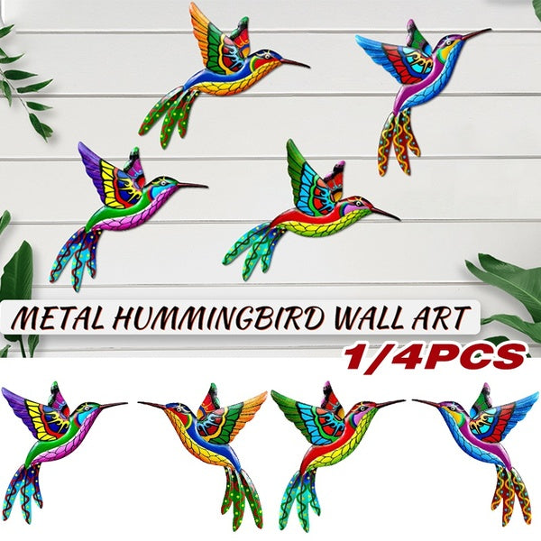 1-4PCS Metal Hummingbird Wall Art Decor Garden Wall Decor Outdoor Hanging Decor Ornaments Metal Hand-made Bird Wall Art Decorations for Living Room P