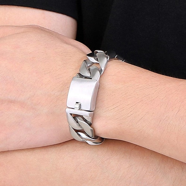 Matter Stainless Steel Bracelet for Men Brushed Gold Plated 20MM Curb Cuba Link Chain Men's Bracelets Birthday Jewellery Gifts for Him