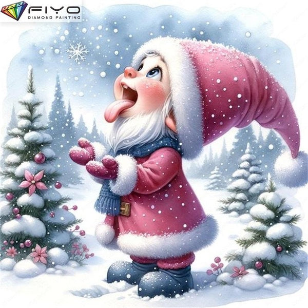 FIYO Cute little Gnome DIY 5D Diamond Painting Full Drill with Number Kits Home and Kitchen Fashion Mosaic Diamond Painting Canvas Wall Decoration Gi