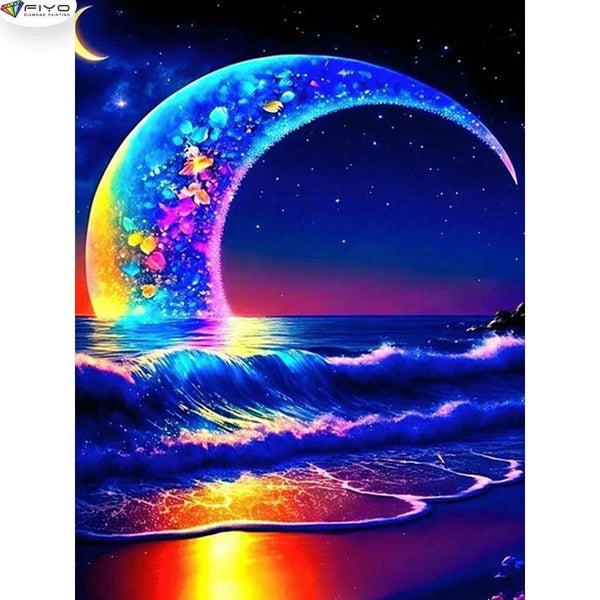 FIYO Moon DIY 5D Diamond Painting Full Drill with Number Kits Maison et Cuisine Mode Mosaïque Diamant Peinture Toile Décoration Murale Cadeau Artisan