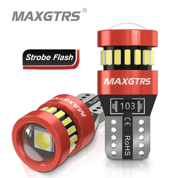MAXGTRS 2x Flash Strobe W5W T10 LED Canbus Light Bulbs Car Parking Wedge Clearance Lights White Red Yellow Ice Blue LENS No Error 12V