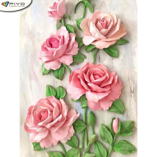 FIYO DIY 5D Flower Diamond Painting Full Drill with Number Kits Home and Kitchen Fashion Cross Stitch Embroidery Paintings Canvas Pictures Wall Decor