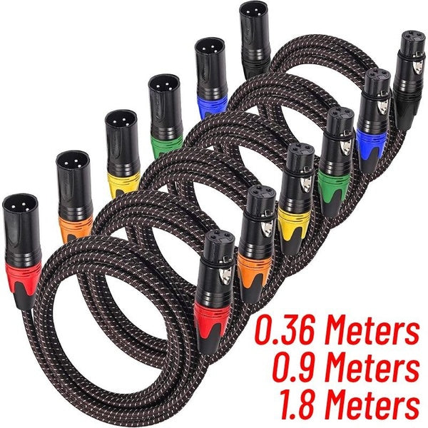 6PCS 0.36m - 0.9m - 1.8m Câbles XLR, Câbles de microphone XLR 21AWG, Câble de raccordement pour haut-parleur XLR à 3 broches Câbles audio micro mâle