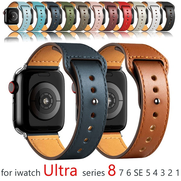 Bracelet en cuir de luxe pour Apple Watch Ultra 49mm 8 7 41mm 45mm 6 SE 5 44mm 40mm Pour iWatch'série 3 4 2 1 42mm 38mm 44 mm Soft Smartwatch Accesso