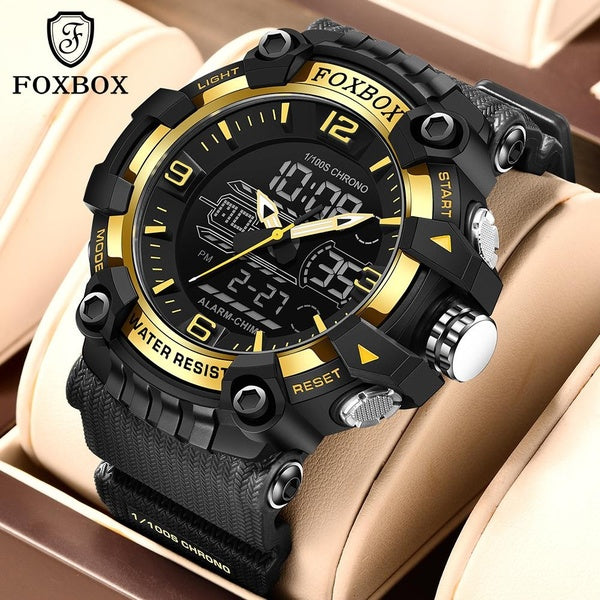 FOXBOX NEW Sport Watches Men Watch Alarm Digital Dual Display Stopwatch Shock Resistant Waterproof Watches For Men Fashion Wristwatch Relogio Masculi