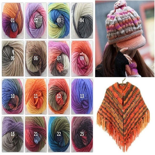 New Sale 1 BallsX50g Rainbows Colorful 100% Wool Chunky Knit Yarn Crocheting Women's Scarves and Shawls
