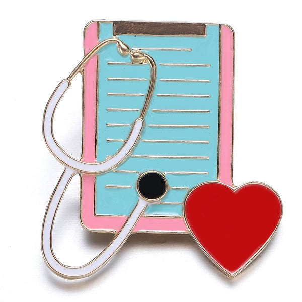 New Red Heart Stethoscope Notebook Medical Brooch Pin Alloy Enamel Pins Jewelry For Nurse Doctor Lapel Badge