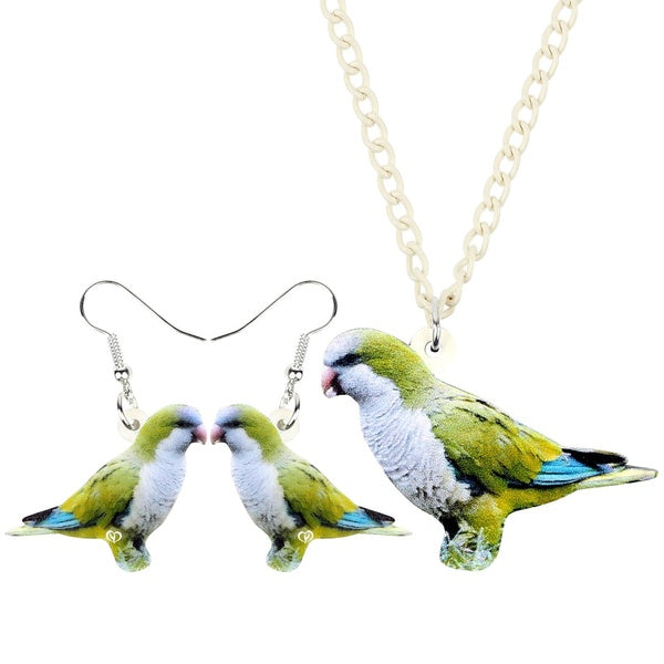 Acrylic Cute Green Parrots Birds Jewelry Sets Parakeet Pendants Necklace Earrings Choker Decoration Accessories For Women Girls Teens Stylish Ornamen