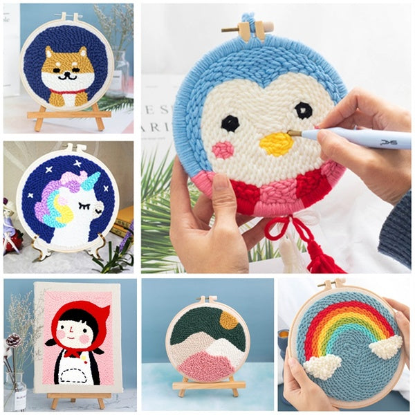 DIY Knitting Wool Hooking Kit Handcraft Woolen Embroidery with Punch Needle Creative Handmade Gifts