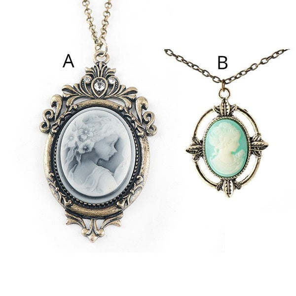 The Vampire Diaries Necklace Katherine Pierce Retro Beauty Head Gemstone Pendant Women's Accessories Matron Inn
