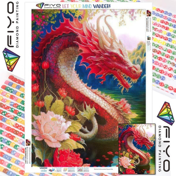 FIYO DIY 5D Chinese Dragon Diamond Painting Full Drill with Number Kits Home and Kitchen Fashion Mosaic Diamond Painting Canvas Wall Decoration Gift