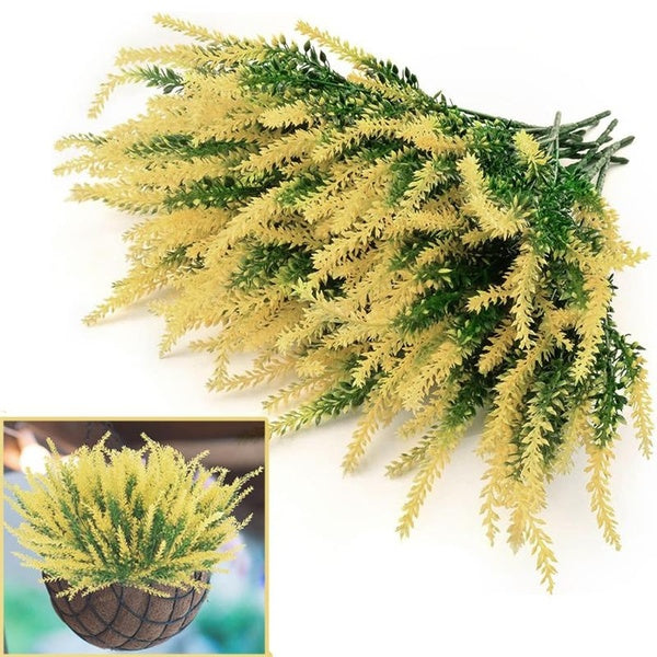 1-12 Bundles Outdoor Artificial Lavender Fake Flowers UV Resistant Shrubs Plants No Fade Faux Plastic Greenery for Hanging Plants Garden Porch Window