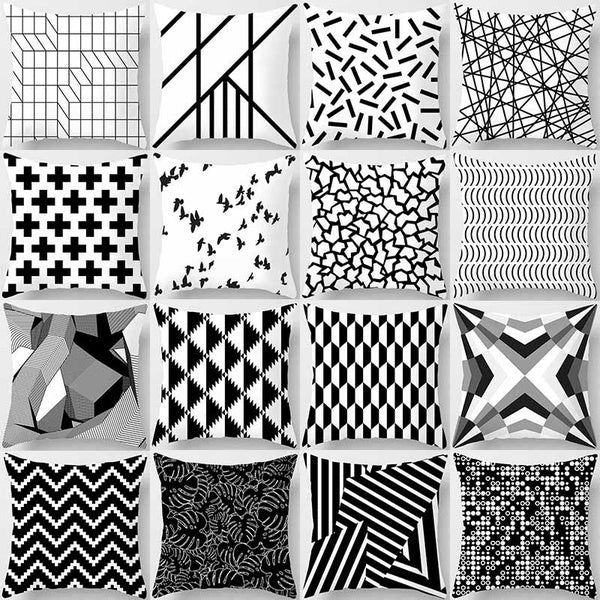 Black and white classic printed square pillowcase home decoration car sofa cushion cover (45cm * 45cm)