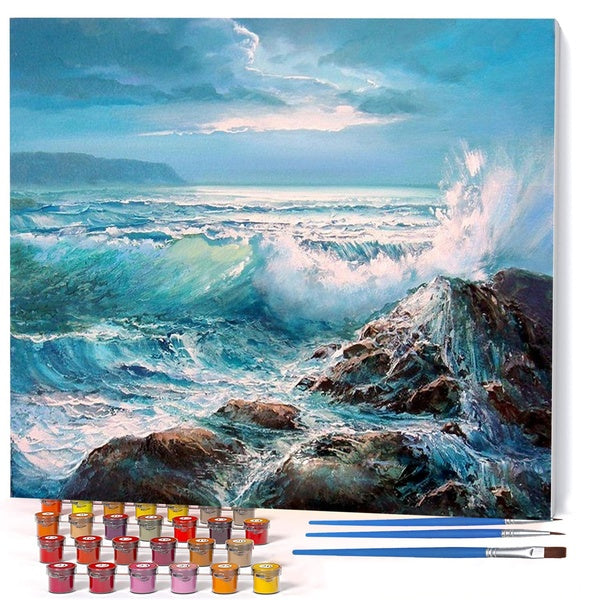 （Sea Wave）FIYO Diy Oil Paint by Numbers Kits for Adults and Kids Beginner on Canvas Fashion Oil Painting Wall Art for Gift( No Frame )