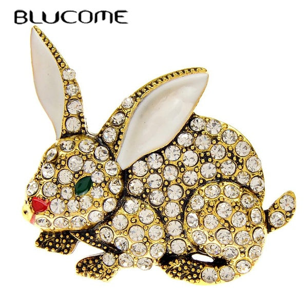 Blucome Cute Rhinestone Rabbit Brooch Winter Fashion Animal Pin Zodiac Accessories New Year Decoration High Quality Matron Inn