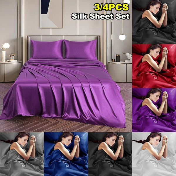 Summer Luxury Silk Satin Bed Sheets,3-4 Pcs Baby Twin Full Queen King Bedding Set
