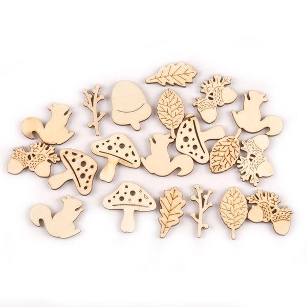 40pcs Mixed Forest Animal Pattern Wood Crafts For Home Decor Kid Painting DIY Handmade Scrapbook Wooden Ornament 25x28mm MT2154