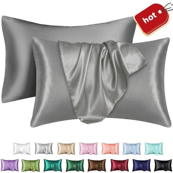 Ice Silk Pillowcase 1-2 Pack for Hair and Skin with Envelope Closure,Soft Breathable Smooth