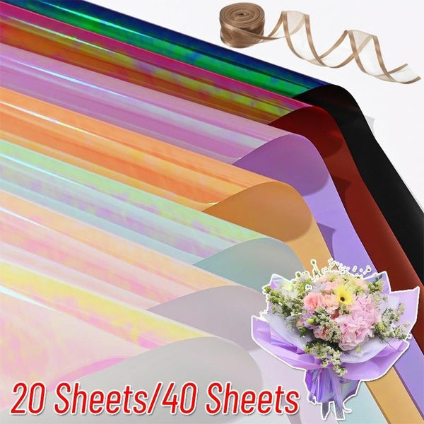 20 Sheets-40 Sheets Waterproof Flower Wrapping Paper with Ribbon Perfect for Bouquets, DIY Crafts, and Gift Wrapping 22.8x 22.8Inch