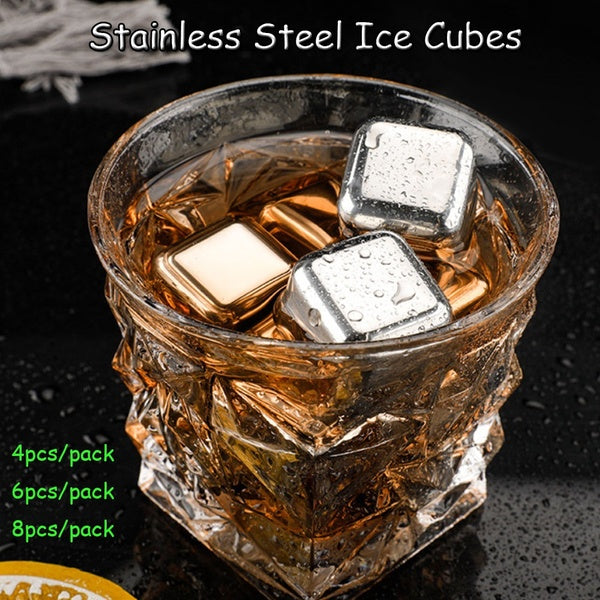 4-6-8 Pcs Food Grade 304 Stainless Steel Whiskey Stones Ice Cubes Vodka Wine beer Chiller Tool Ice Stone With Clip And Plastic Box Bar Accessories