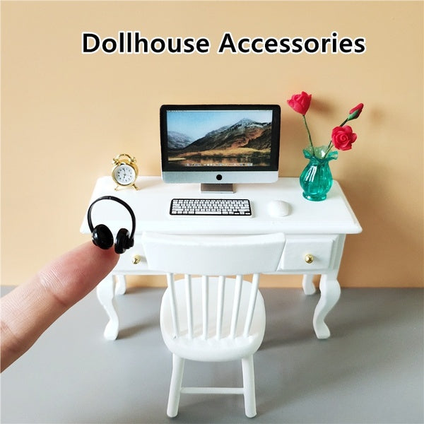 Dollhouse Accessories Mini Computer PC Laptop Tablet TV Model Mini Desk & Chair Miniatures Collection Kids Toy