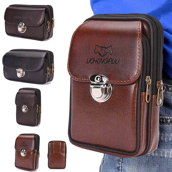 Men's Outdoor Sport Leather Hip Pack Waist Bag Cell Phone Case Pocket Purse Casual Money Clip Wallet Card Holder Fanny Pack