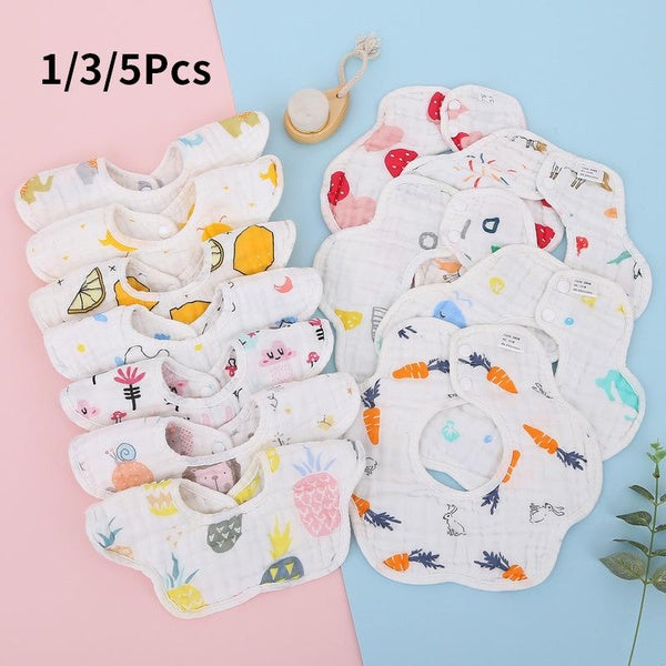 1-3-5PCS Baby Supplies Rotating Petals Bibs Six Layers of Gauze Baby Bib Bibs Rotation Flower Petals Baby Bandana Round Neck Bib Random Pattern Matron Inn