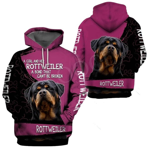 2020 Newest popular Fashion A Girl and Her Rottweiler Dog 3D Print Hoodie Men Women Sweatshirt Casual Pet Dog Designs Hooded