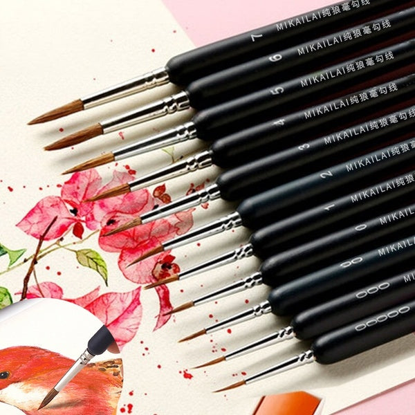 MIKAILAN 3-5-7-9-11Pcs Pointed-Round Tip Paintbrush Weasel Hair Artist Detail Paint Brush Pen for Gouache Watercolor Acrylic Art Painting Fine Detail