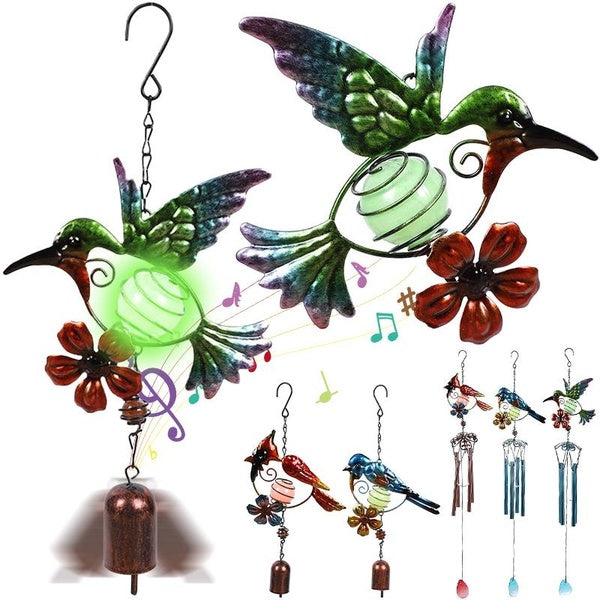 Carillons éoliens colibris phosphorescents, carillons éoliens pour l'extérieur avec 4 tubes en aluminium ou 1 cloche, carillons éoliens de musique ré