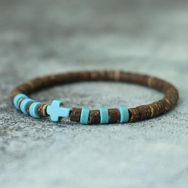 Antique Handmade 6mm Wooden Beads Bracelet Charms Cross Beaded Mens Braslet For Cruz Jewelry Homme