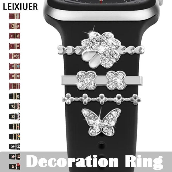 LEIXIUER Jewelry Decoration Ring for Strap for Apple Watch Band Metal Decorative Charms Diamond for IWatch for Samsung Watchband for Huawei Watchstra