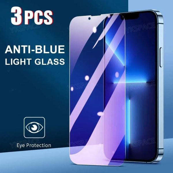 3Pcs Anti Blue Ray 9H 2.5D Tempered Glass For iPhone 16 15 14 Plus 13 12 mini 11 Pro X XS Max XR Purple Light Screen Protector