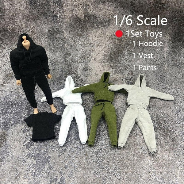1Set 1-12 Scale Hoodie Pants Vest Set for 6 inch Action Figure Doll Clothes Sweater Vest Trousers