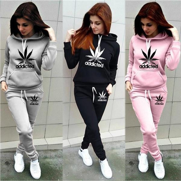 Fashion Women Track Suits Sports Wear Jogging Suits Ladies Hooded Tracksuit Set Clothes Hoodies+Sweatpants Sweat Suits