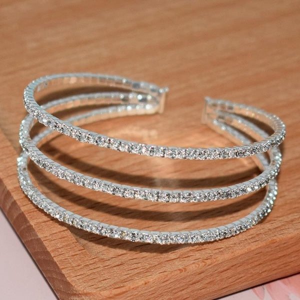 Brillant Multicouche Cristal Strass Bracelet Manchette Pour Femmes Filles Silver Strand Layered Bridal Bracelet Bijoux pour Prom Party Wedding Dating